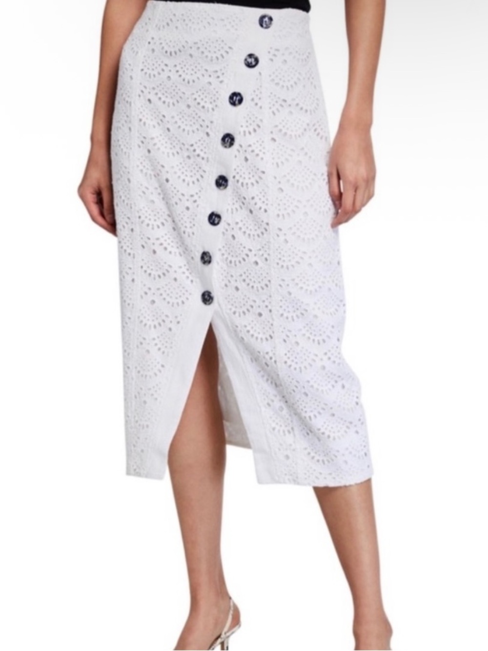 Tanya Taylor Cream Lace bohemian crochet Button-Front Women's midi Skirt size 2